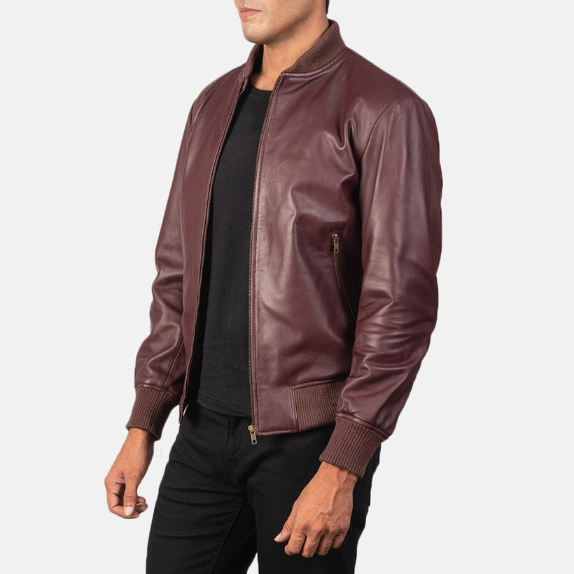 Shane Kastanienbraun Leder-Bomberjacke für Herren