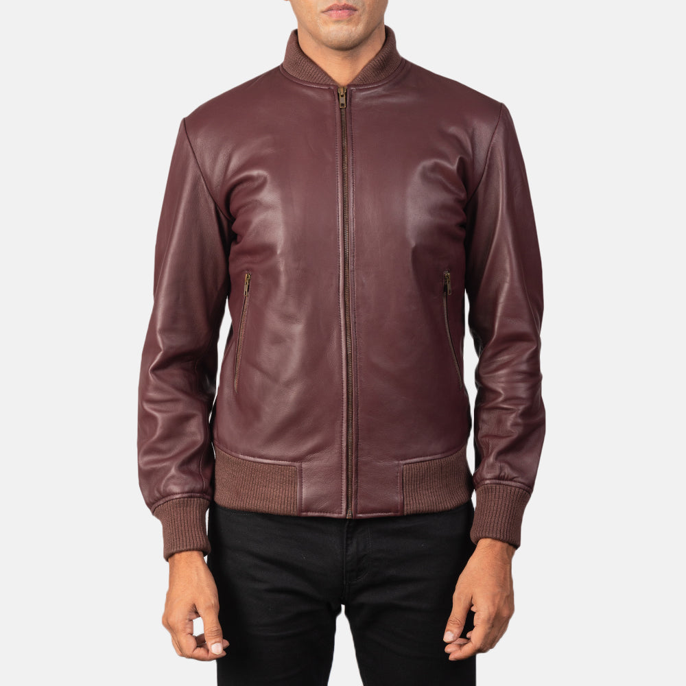 
Detailansicht of Varsity & Zipper Hardware on Shane Kastanienbraun Leder-Bomberjacke für Herren