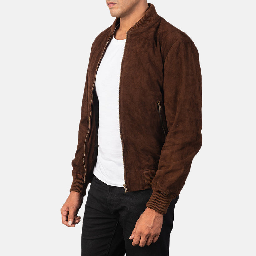Shane Mocha Suede Leder-Bomberjacke für Herren