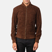 
Detailansicht of Varsity & Zipper Hardware on Shane Dark Mocha Brown Suede Bomber Jacket