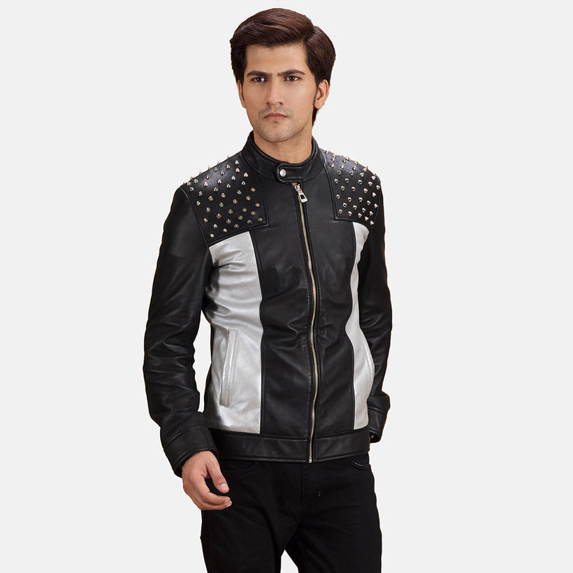 Shapron mit Nietenbesatz Leder-Bikerjacke für Herren