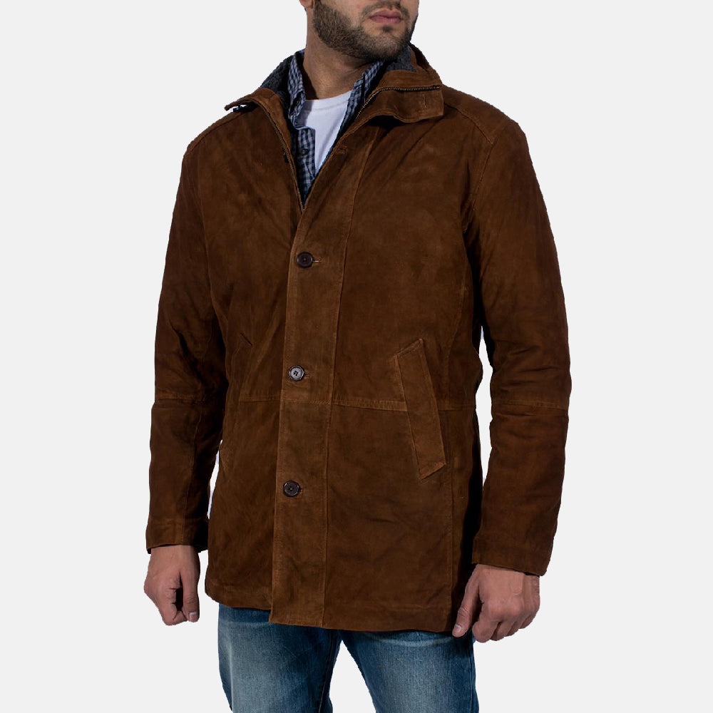 Men's Sheriff Braun Wildlederjacke für Herren - Seitenansicht mit ergonomischem Ärmelschnitt