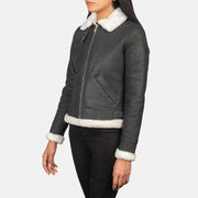 Sherilyn B-3 Schwarz Leder-Bomberjacke für Damen – Zusätzliche Produktansicht 2