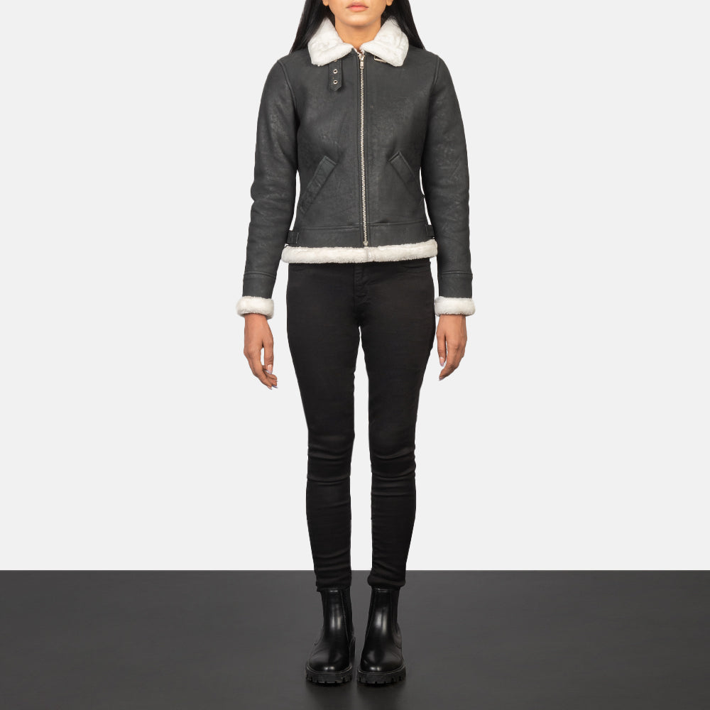 Sherilyn B-3 Schwarz Leder-Bomberjacke für Damen – Zusätzliche Produktansicht 3