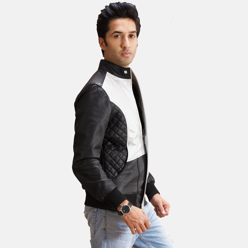 Spade Silver Schwarz Leder-Bomberjacke für Herren
