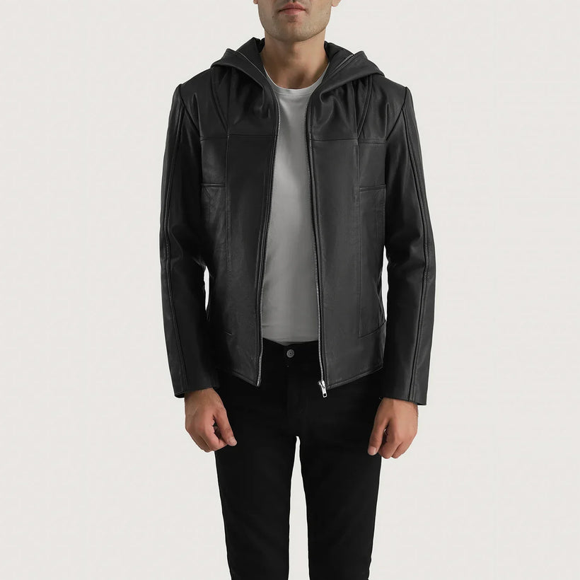 Spratt Schwarz Hooded Lederjacke für Herren