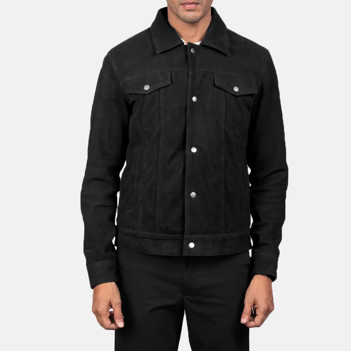 
Detailansicht of Shirt & Snap Button Hardware on Stallon Black Suede Jacket
