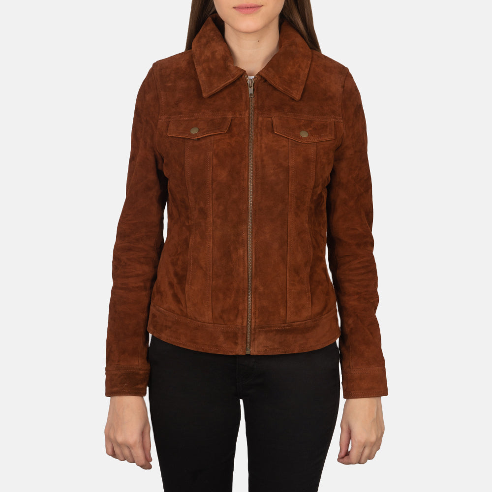 
Brown Goatskin suede Jacket - Rückansicht mit passgenauen Schultern & sauberem Saum