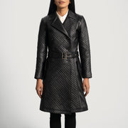 
Sweet Susan Schwarz Leder-Trenchcoat für Damen in Black Sheepskin Leather - Vorderansicht & maßgeschneiderte Silhouette | Online Kaufen