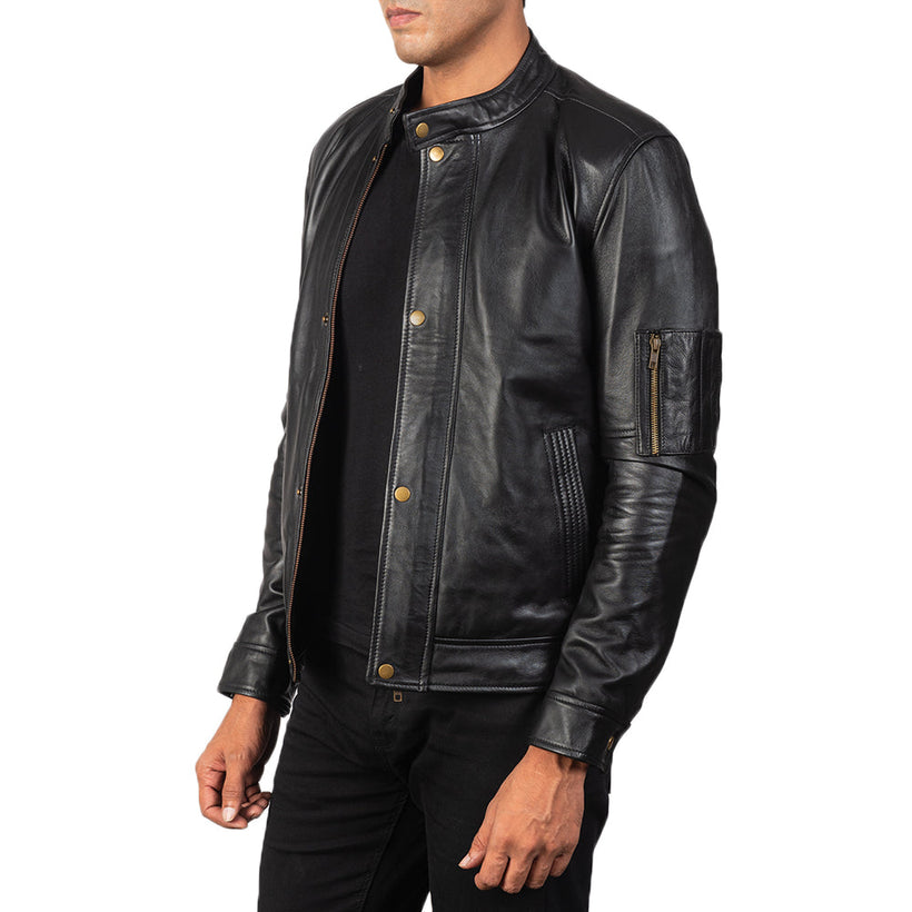 Tea House Schwarz Leder-Bikerjacke für Herren