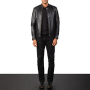 Detailansicht of Band with snap button &amp; Zipper Hardware on Men's Tea House Schwarz Leder-Bikerjacke für Herren