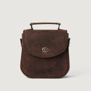 
The Sandra Vintage Distressed Brown Leather Saddle Bag For Women - Strukturierte Seitenansicht mit Faltentiefe & Erweiterungsvolumen