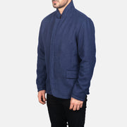 Navy Blue Synthetic Wool Winter Jacket - Rückansicht mit passgenauen Schultern &amp; sauberem Saum