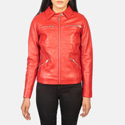 Detailansicht of Shirt with Snap Button &amp; Zipper Hardware on Women's Tomachi Red Leather Jacket