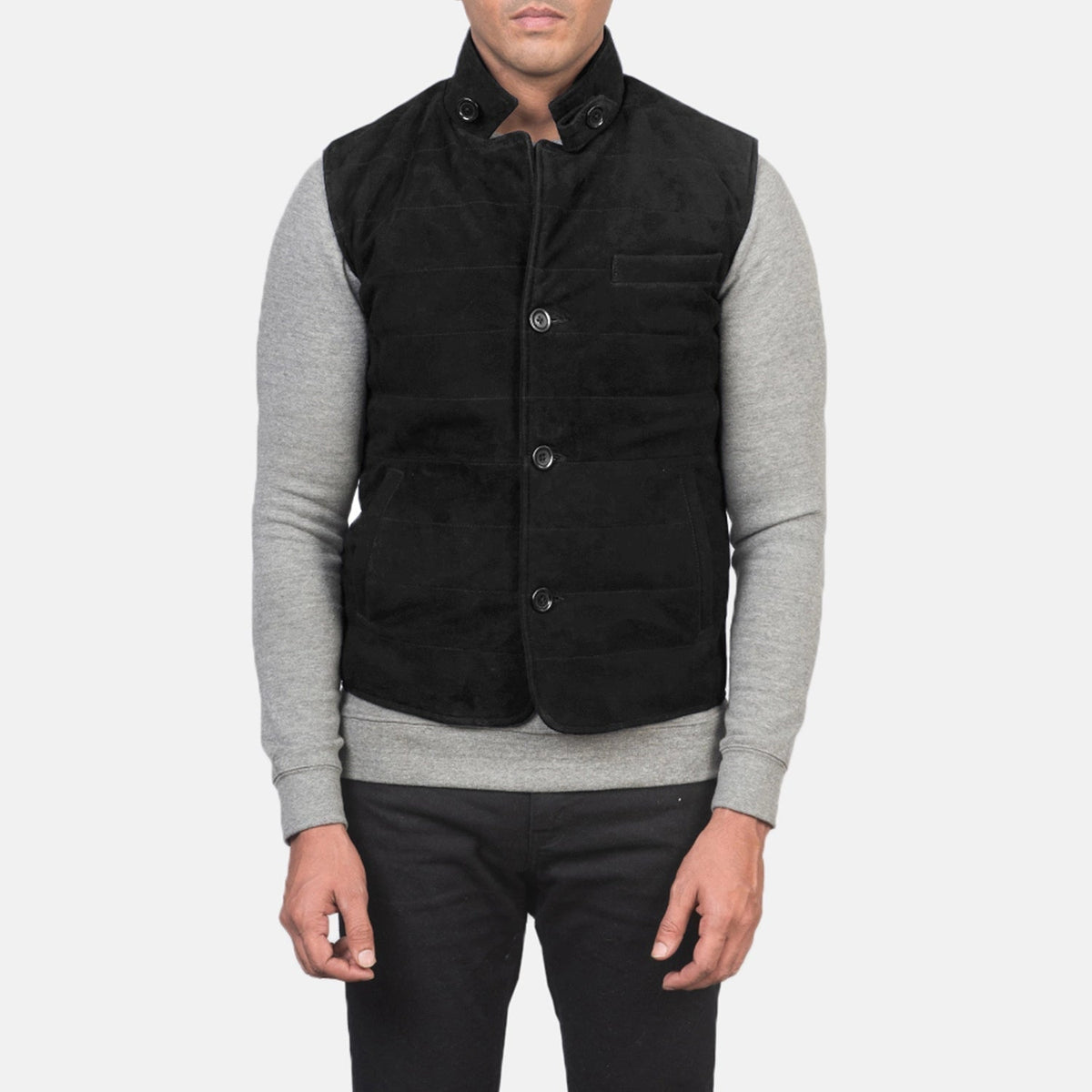 Detailansicht of Notch with removable throat latch &amp; Button Hardware on Men's Tony Schwarz Suede Vest für Herren