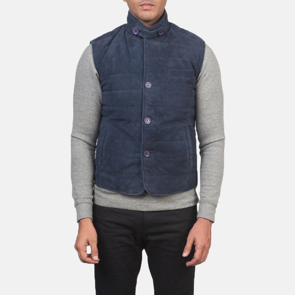 Detailansicht of Notch with removable throat latch &amp; Button Hardware on Men's Tony Blau Suede Vest für Herren