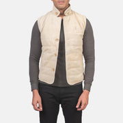 Men's Tony Off-White Suede Vest in Off-White Goatskin Suede - Front Profile View & Tailored Silhouette | Buy Online