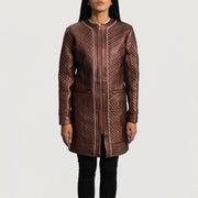 
Detailansicht of Classic Collar & Zipper Hardware on Trudy Lane Gesteppt Kastanienbraun Ledermantel für Damen