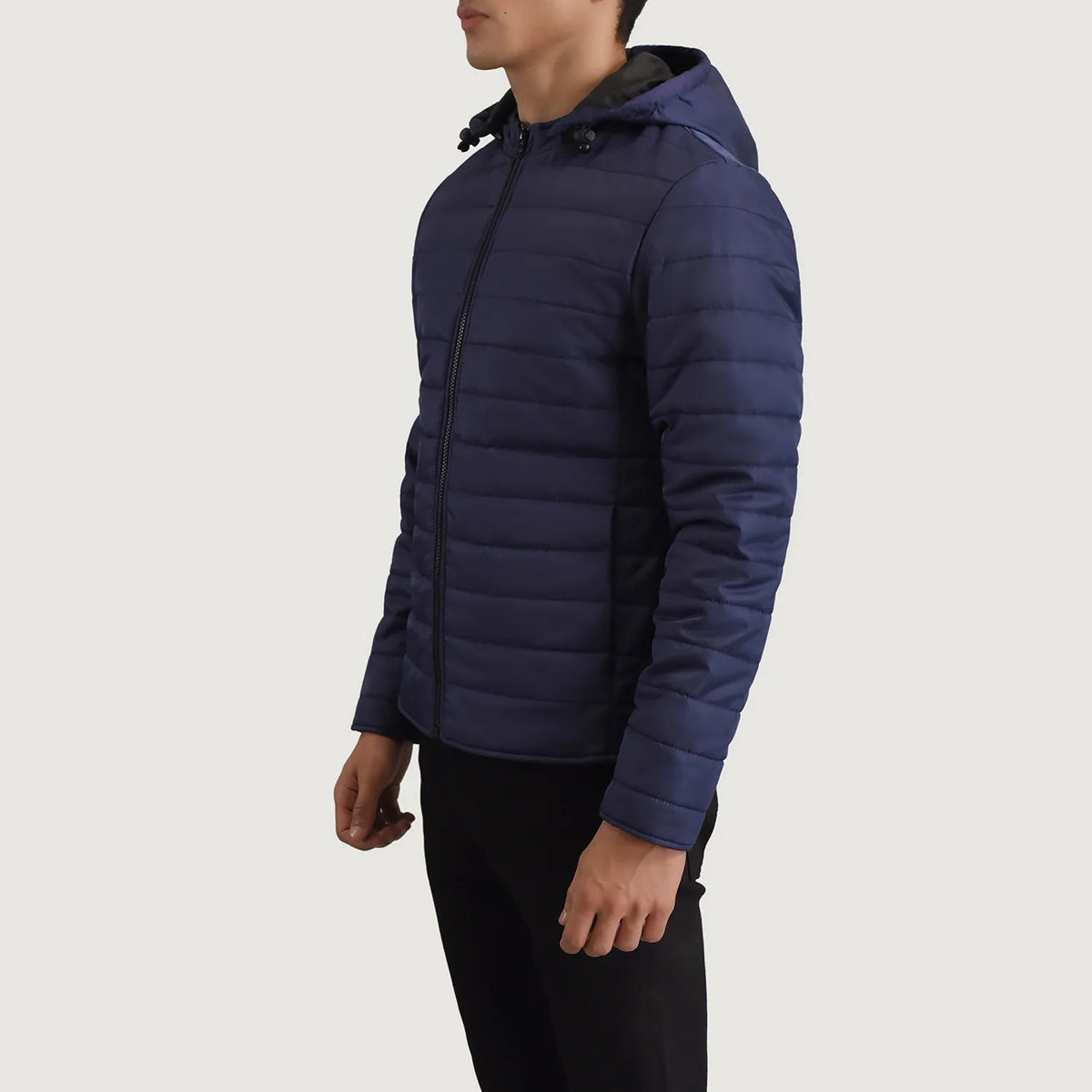 Blue Full-Grain Leather Hooded Jacket - Rückansicht mit passgenauen Schultern &amp; sauberem Saum