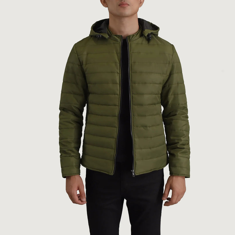 Tyler Grün Hooded Puffer Lederjacke für Herren