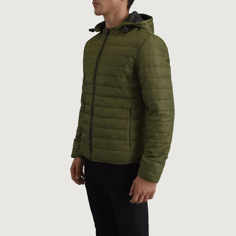Tyler Grün Hooded Puffer Lederjacke für Herren