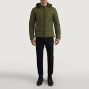 Tyler Grün Hooded Puffer Lederjacke für Herren - Seitenansicht mit ergonomischem Ärmelschnitt