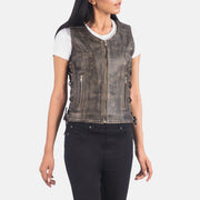 
Distressed Brown Goatskin Leather Biker Jacket - Rückansicht mit passgenauen Schultern & sauberem Saum