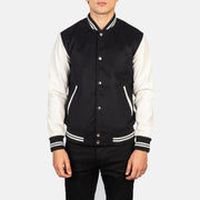 
Detailansicht of Varsity & Snap Buttons Hardware on Vaxton Schwarz & Weiß Hybrid Varsity Lederjacke für Herren