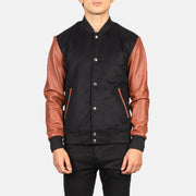 Detailansicht of Varsity &amp; Snap Buttons Hardware on Men's Vaxton Brown Hybrid Varsity Jacket