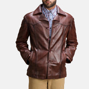 Brown Sheepskin leather Coat - Back View Showing Tailored Shoulder Fit & Clean Hemline