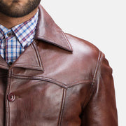 Men's Vincent Alley Brown Leather Jacket - Lateral Side Profile View Showing Sleeve Cut & Athletic Taper Fit