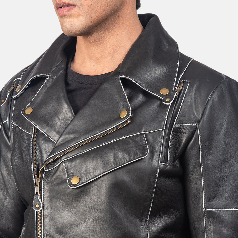 Detailansicht of Notch &amp; Zipper Hardware on Men's Vincent Black Leather Biker Jacket