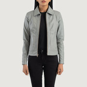 
Snap Buttons & Hem Craftsmanship Construction Detail on Vixen Pink Classic Collar Leather Jacket