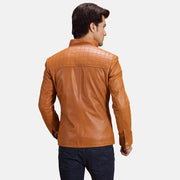 Detailansicht of Notch &amp; Zipper Hardware on Voltex Hellbraun Leder-Bikerjacke für Herren
