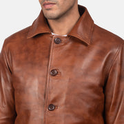 Waffle Braun Lederjacke für Herren - Seitenansicht mit ergonomischem Ärmelschnitt