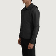 
Black Full-Grain Leather Hooded Jacket - Rückansicht mit passgenauen Schultern & sauberem Saum
