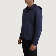 
Blue Full-Grain Leather Hooded Jacket - Rückansicht mit passgenauen Schultern & sauberem Saum