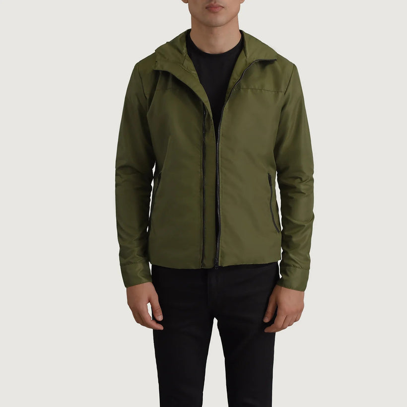 Wesley Grün Hooded Windbreaker Lederjacke für Herren