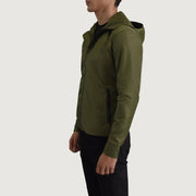 
Green Full-Grain Leather Hooded Jacket - Rückansicht mit passgenauen Schultern & sauberem Saum
