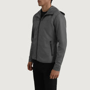 
Grey Full-Grain Leather Hooded Jacket - Rückansicht mit passgenauen Schultern & sauberem Saum