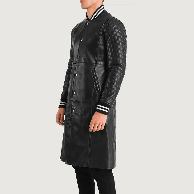 Wilde Schwarz Leather Varsity Ledermantel für Herren