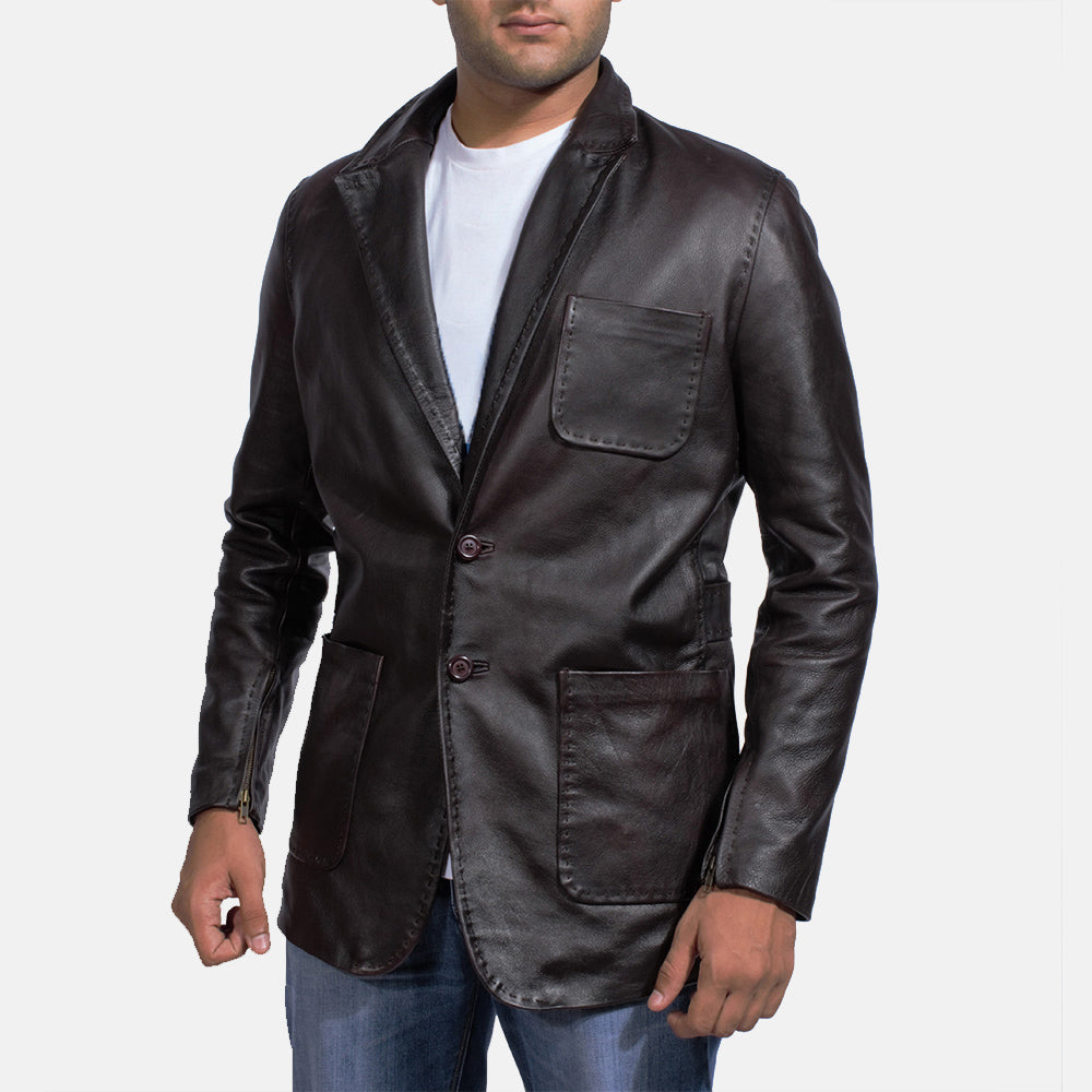 Men's Wine Schwarz Lederblazer für Herren in Dark Brown Cow Hide Leather - Vorderansicht &amp; maßgeschneiderte Silhouette | Online Kaufen