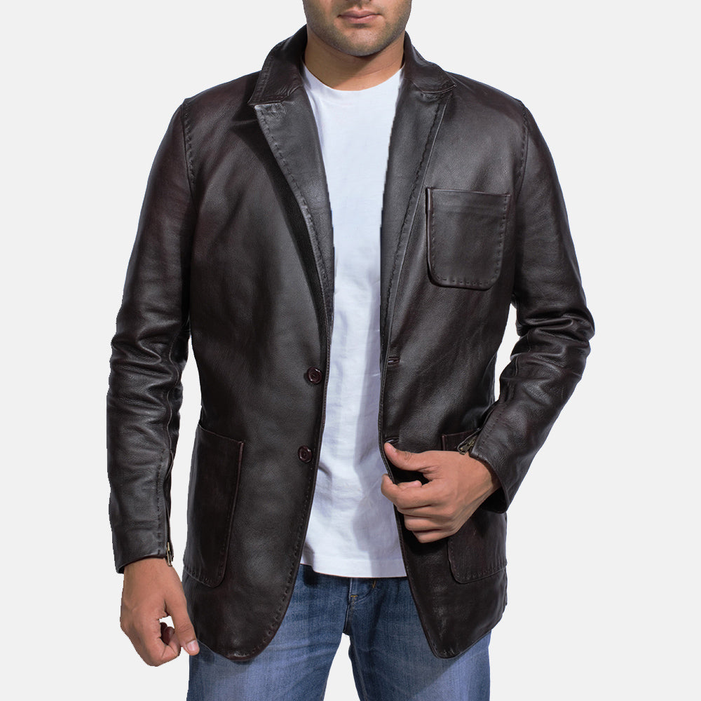 Dark Brown Cow Hide leather Blazer - Rückansicht mit passgenauen Schultern &amp; sauberem Saum