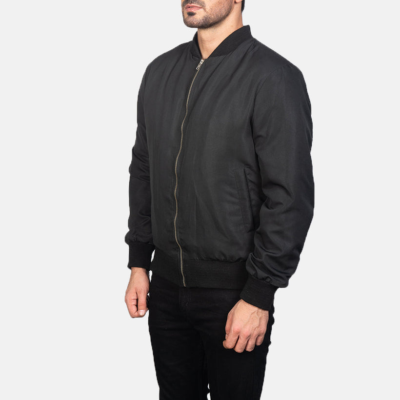 Zack Schwarz Leder-Bomberjacke für Herren