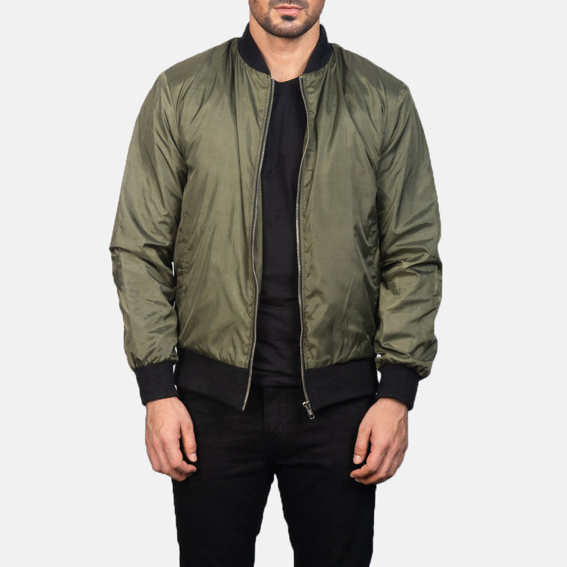 Zack Grün Leder-Bomberjacke für Herren
