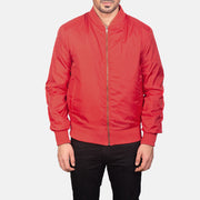 Detailansicht of Varsity &amp; Zipper Hardware on Men's Zack Rot Leder-Bomberjacke für Herren