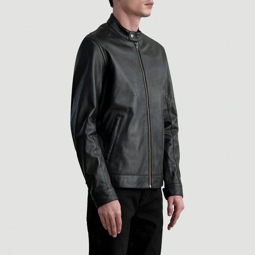 Zen Schwarz Leder-Bikerjacke für Herren