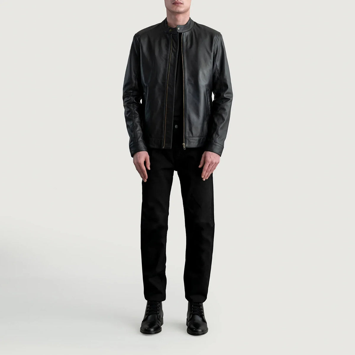 Detailansicht of Snap Button &amp; Zipper Hardware on Zen Schwarz Leder-Bikerjacke für Herren