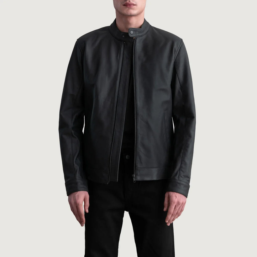 Zen Matte Schwarz Leder-Bikerjacke für Herren