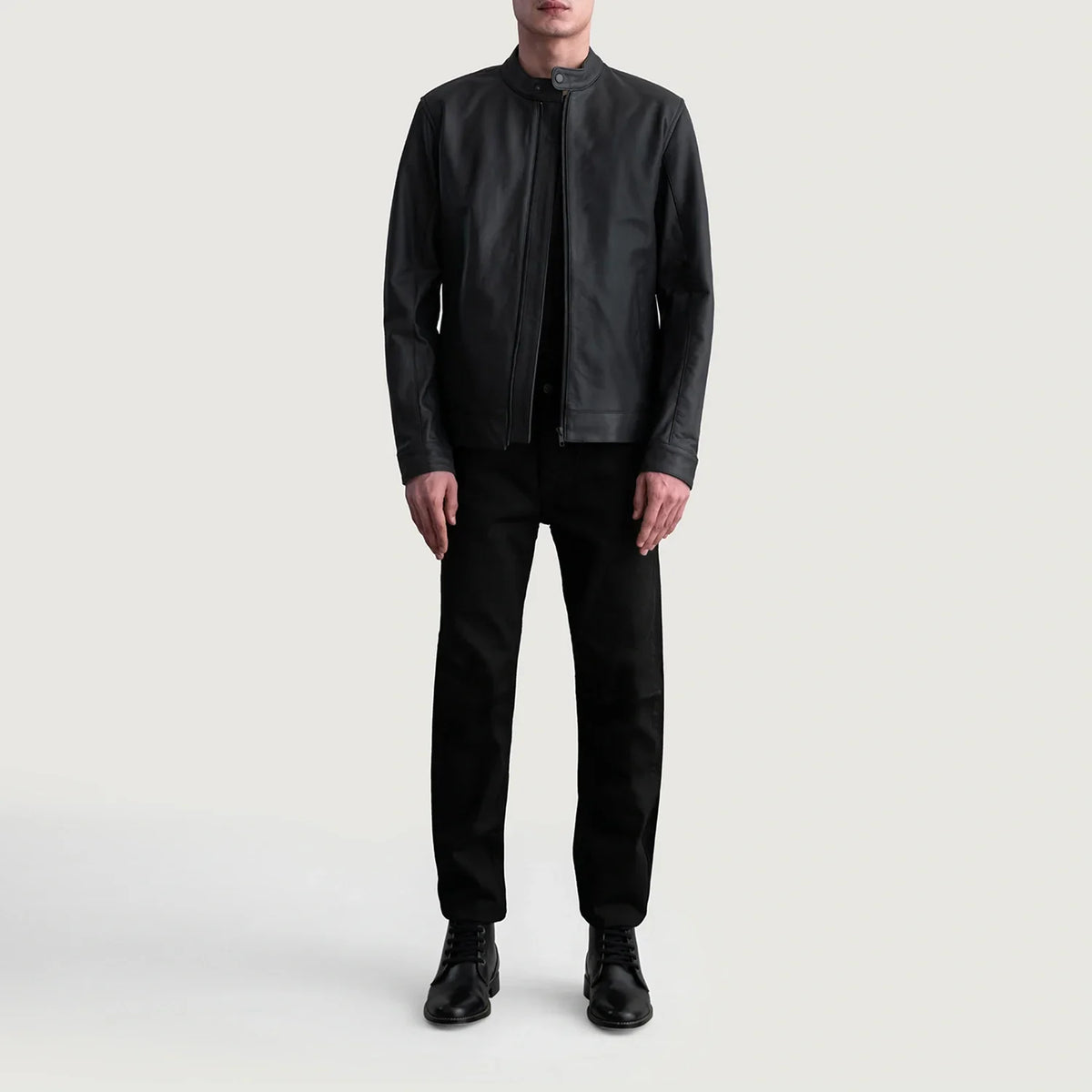 
Detailansicht of Snap Button & Zipper Hardware on Zen Matte Schwarz Leder-Bikerjacke für Herren